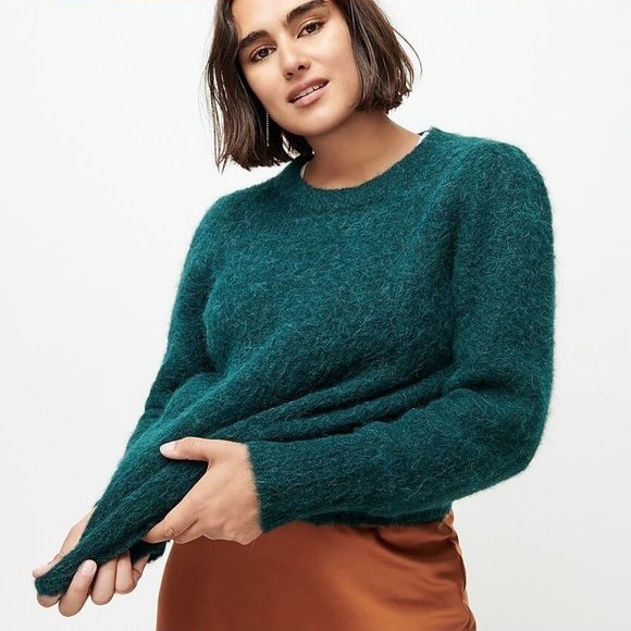 j crew puff sleeve fuzzy crewneck sweater